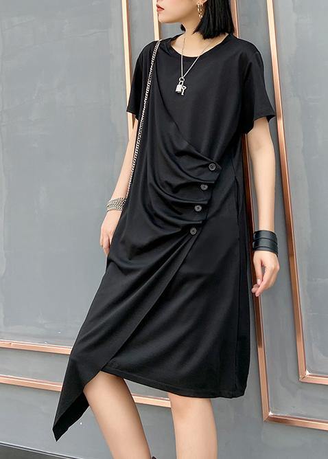 French O Neck Asymmetric Cotton 0wardrobes Black Dresses
