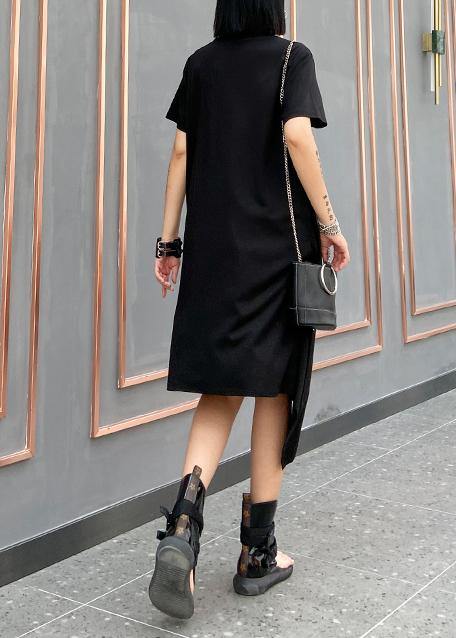 French O Neck Asymmetric Cotton 0wardrobes Black Dresses