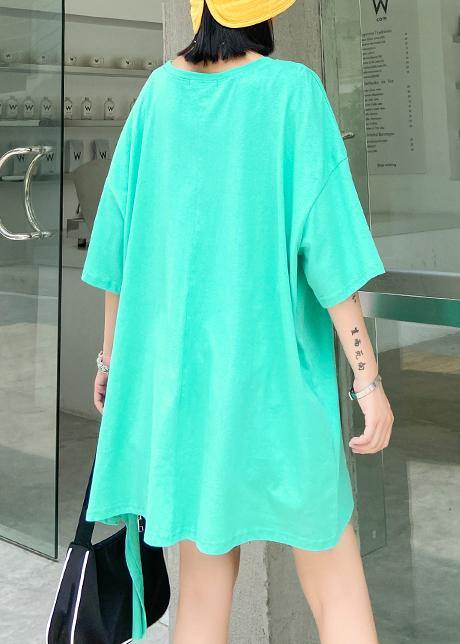 French O Neck Asymmetric Cotton Blouses for Green Daisy Blouses
