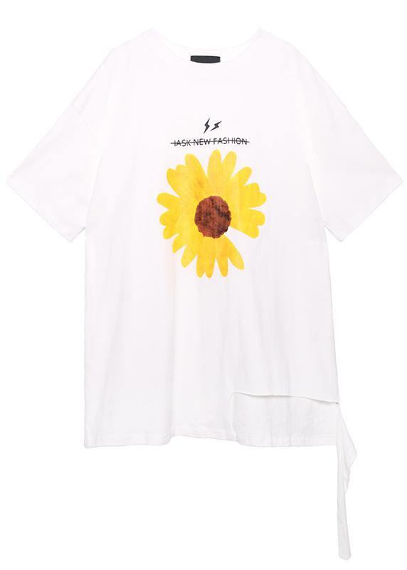 French O Neck Cotton Blouse Sleeve White Print Tops