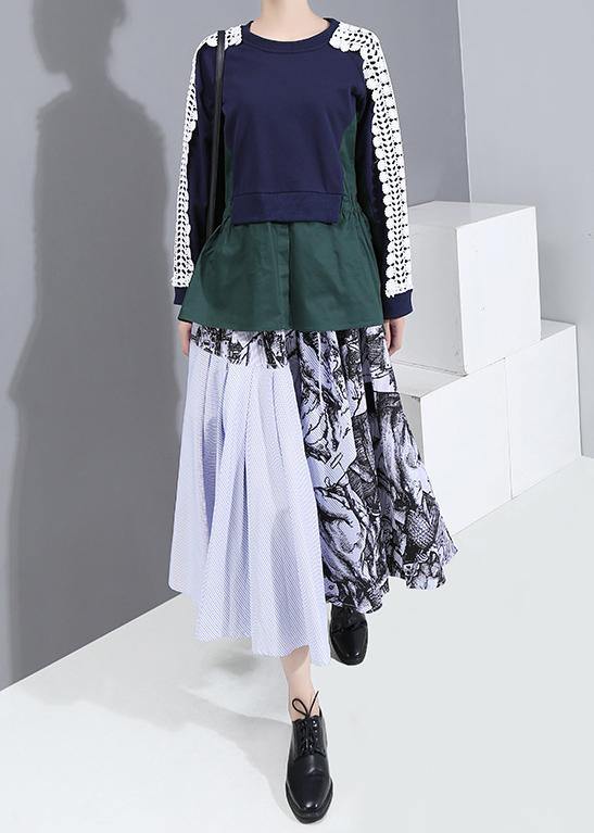 French o neck cotton patchwork tops women blouses Fashion Ideas blue blouses