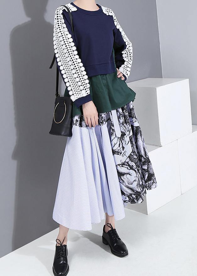 French o neck cotton patchwork tops women blouses Fashion Ideas blue blouses