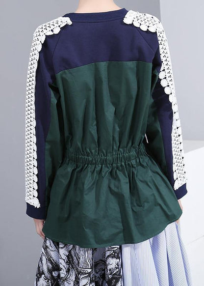 French o neck cotton patchwork tops women blouses Fashion Ideas blue blouses