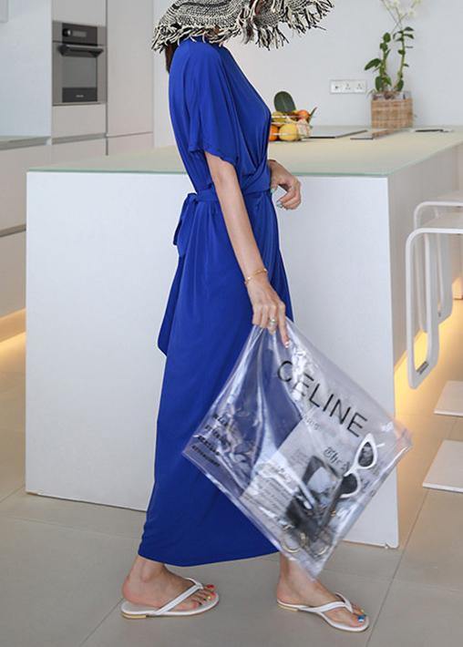 French O Neck Cotton Summer Dresses Work Outfits Blue Dress