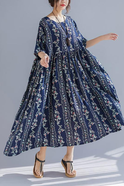 French O Neck Extra Large Hem Cotton Linen Soft Surroundings Runway Art Dress Summer