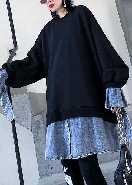 French o neck false two pieces box top Photography black shirt