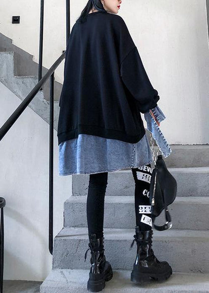 French o neck false two pieces box top Photography black shirt