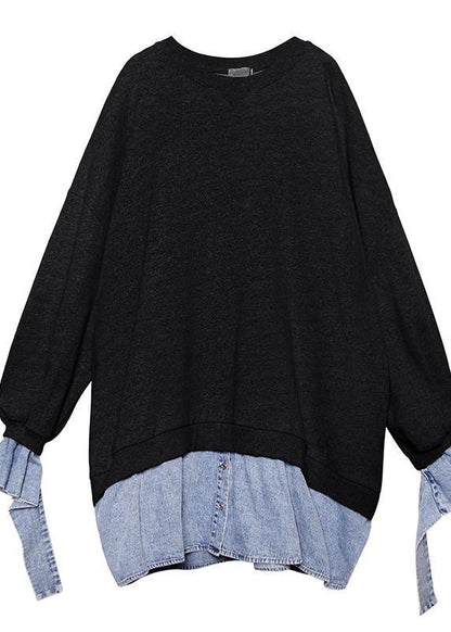 French o neck false two pieces box top Photography black shirt