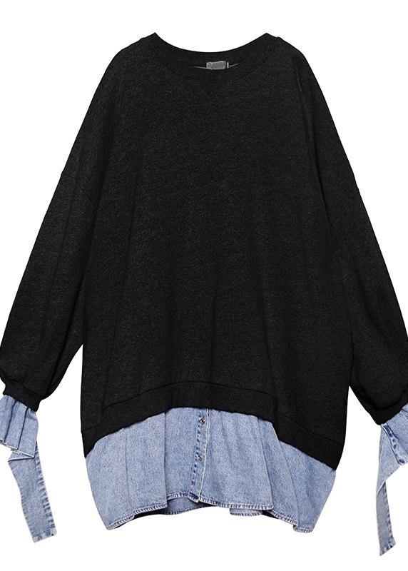 French O Neck False Two Pieces Box Top Photography Black Shirt