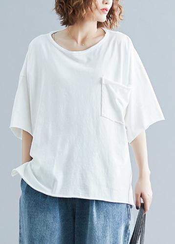 French O Neck Half Sleeve Cotton Summer Clothes for White Tops