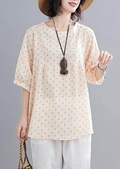 French O Neck Lantern Sleeve Cotton Summer Quilting Top Wardrobes Yellow Dotted Tops