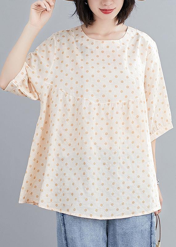 French O Neck Lantern Sleeve Cotton Summer Quilting Top Wardrobes Yellow Dotted Tops