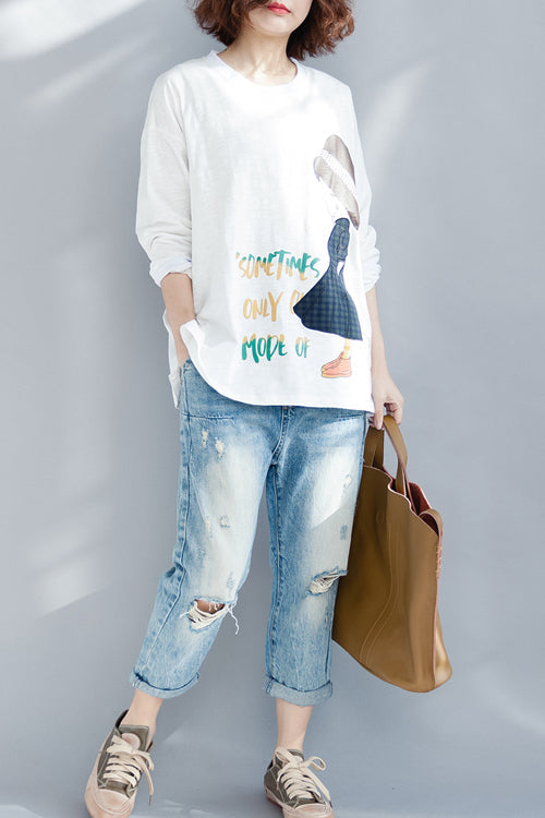 French O Neck Long Sleeve Cotton Clothes Organic Fabrics White Blouse Spring