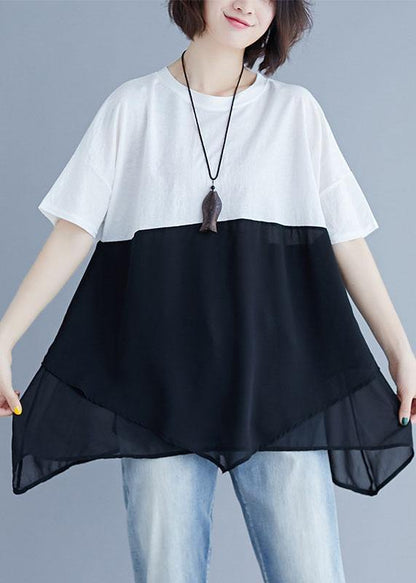French O Neck Patchwork Chiffon Shirts Inspiration White Shirt Summer