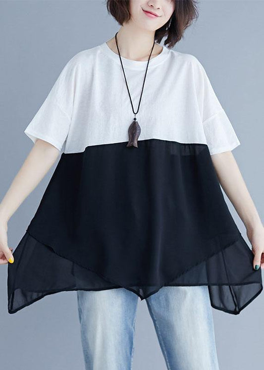 French O Neck Patchwork Chiffon Shirts Inspiration White Shirt Summer