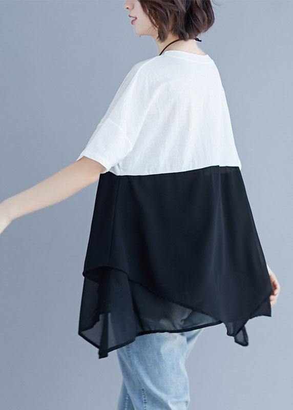 French O Neck Patchwork Chiffon Shirts Inspiration White Shirt Summer