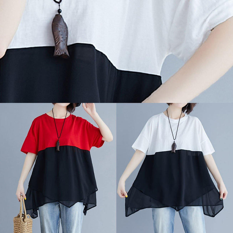 French O Neck Patchwork Chiffon Shirts Inspiration White Shirt Summer