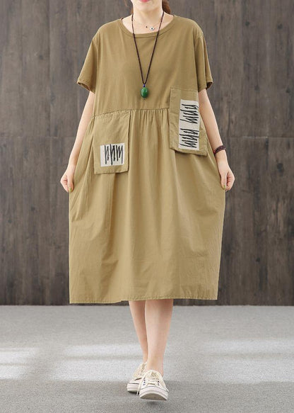 French O Neck Patchwork Clothes Outfits Light Yellow Dresses