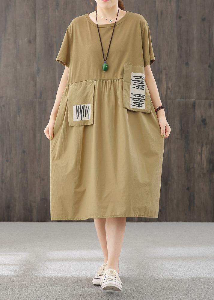 French O Neck Patchwork Clothes Outfits Light Yellow Dresses