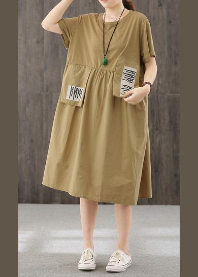 French O Neck Patchwork Clothes Outfits Light Yellow Dresses