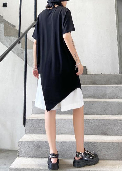 French O Neck Patchwork Cotton Top Sewing Black Shirts