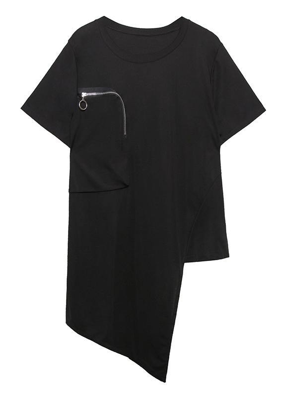 French O Neck Patchwork Cotton Top Sewing Black Shirts