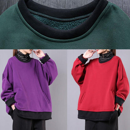 French o neck pockets cotton box top Sewing red tops