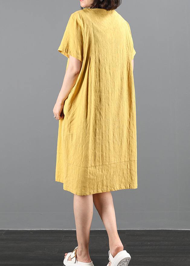 French O Neck Pockets Summer Dress Work Outfits Yellow Dress