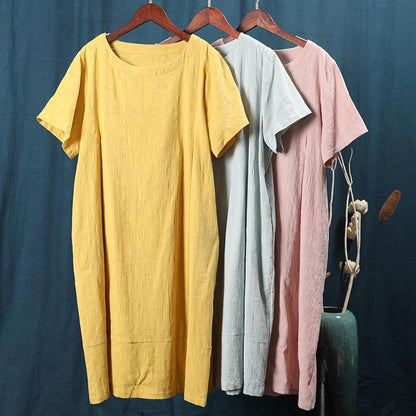 French O Neck Pockets Summer Dress Work Outfits Yellow Dress