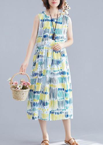 French O Neck Sleeveless Cotton Clothes for Inspiration Blue Striped Dresses