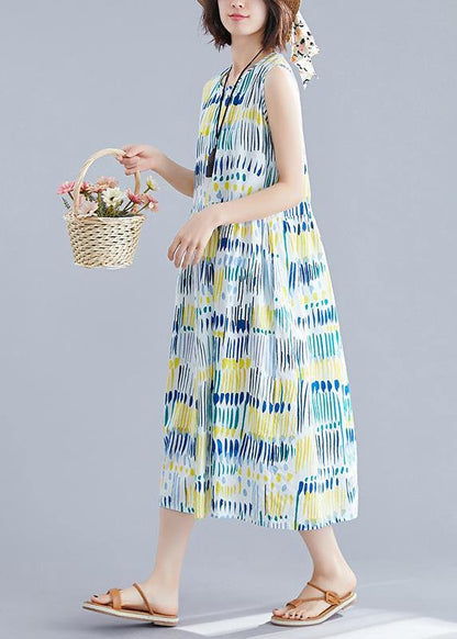French O Neck Sleeveless Cotton Clothes for Inspiration Blue Striped Dresses