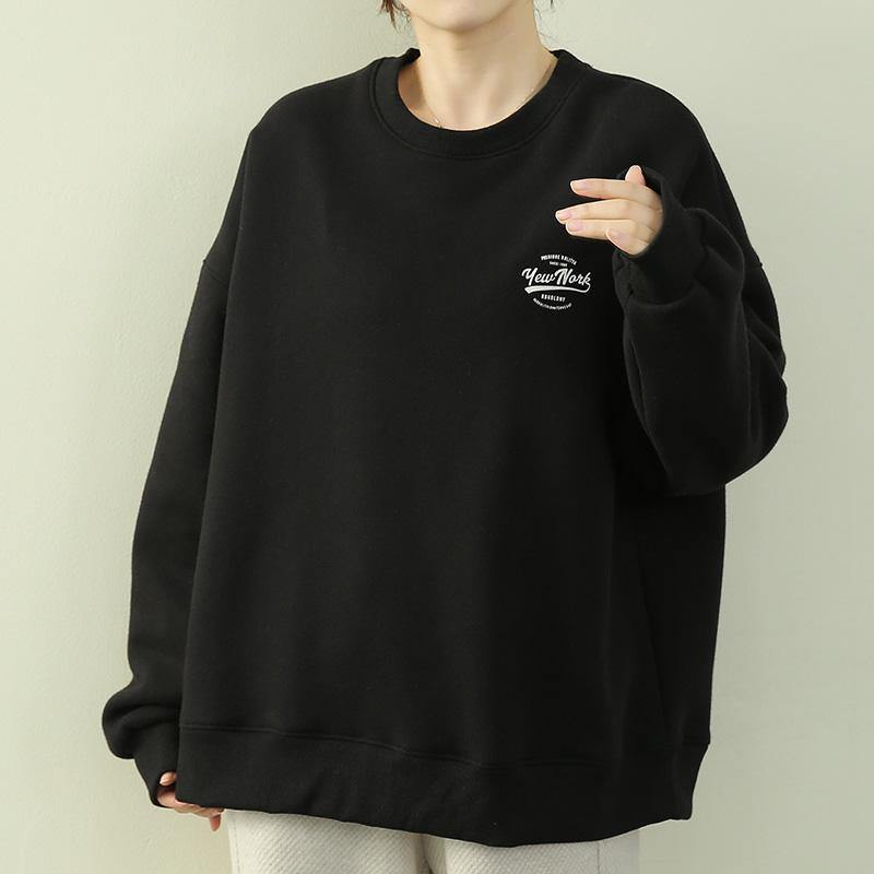 French O Neck Thick Clothes for Black Letter Top