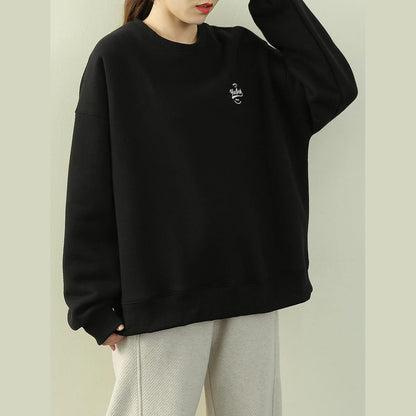 French o neck thick clothes For Women black Letter top