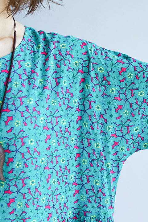 French O Neck Cinched Cotton Dress Design Yellow Print a Line Dresses Summer