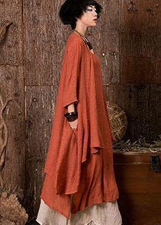 French Orange Linen Tunic Top Bracelet Sleeved Loose Summer Cardigan