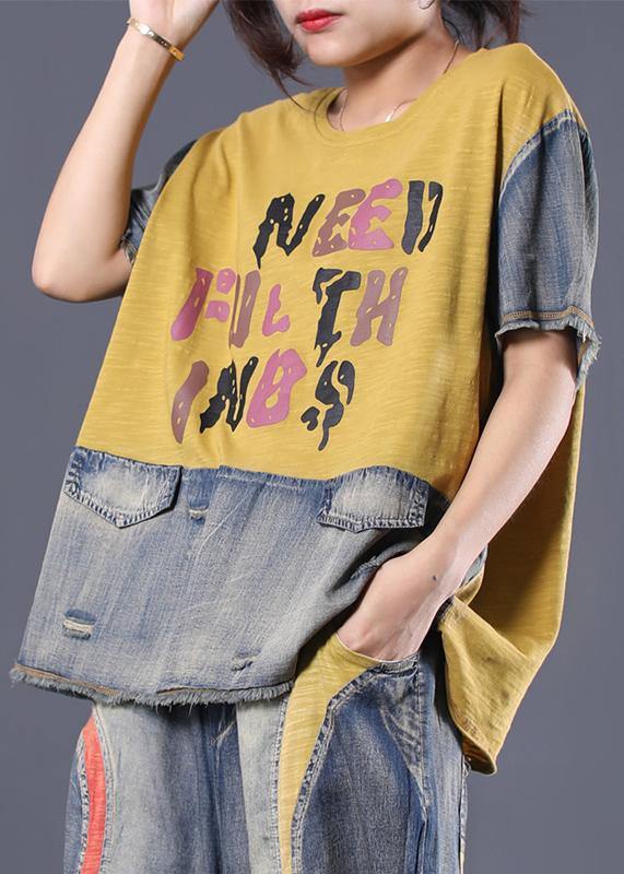 French Patchwork Cotton Tunic Top Fabrics Yellow Top Summer