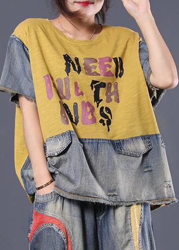 French Patchwork Cotton Tunic Top Fabrics Yellow Top Summer