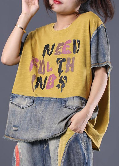 French Patchwork Cotton Tunic Top Fabrics Yellow Top Summer