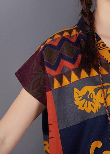 French Print Cotton Quilting Clothes V Neck Maxi Summer Dresses
