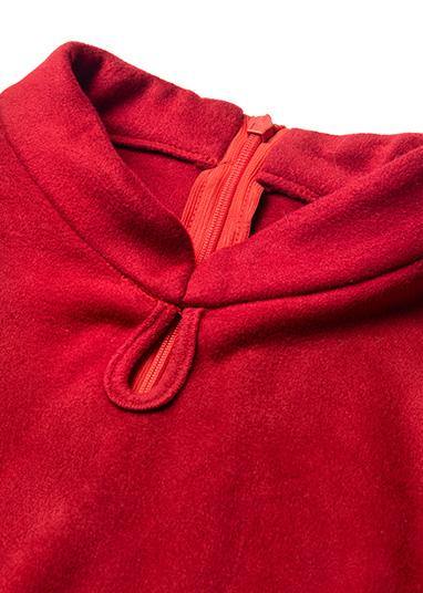 French Red Cotton Wardrobes Mermaid Dress Traveling Stand Collar Dresses