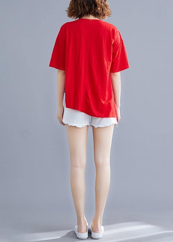 French Red Cotton O Neck Zippered Dresses Summer Shirts