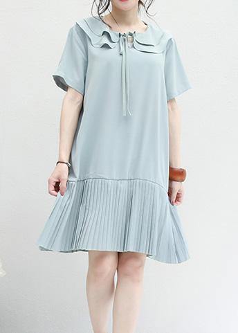 French Ruffles Tunic Runway Light Blue Dresses Summer