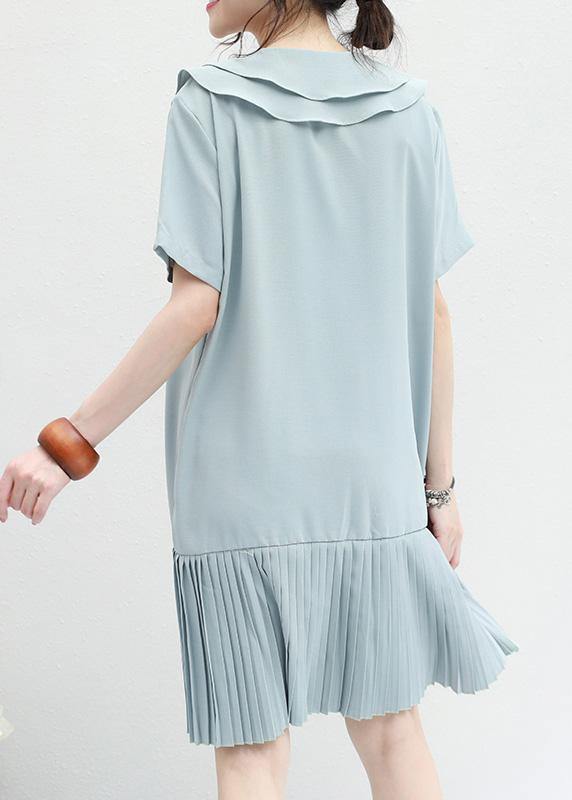 French Ruffles Tunic Runway Light Blue Dresses Summer