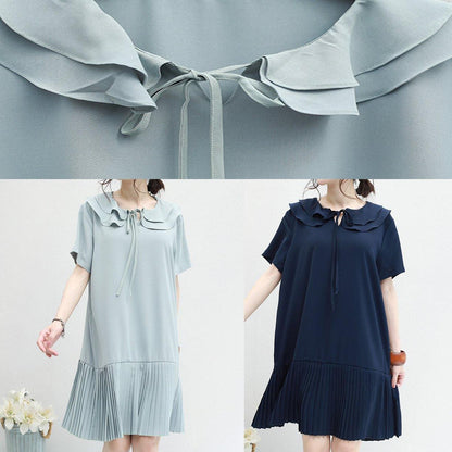 French Ruffles Tunic Runway Light Blue Dresses Summer