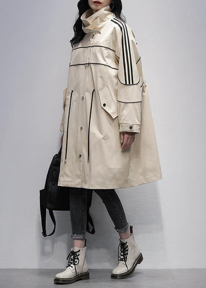 French Stand Collar Zippered Outwear Khaki Silhouette Coats