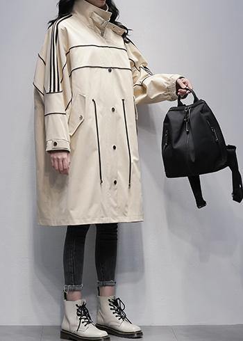 French Stand Collar Zippered Outwear Khaki Silhouette Coats