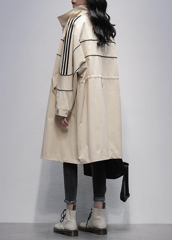 French Stand Collar Zippered Outwear Khaki Silhouette Coats