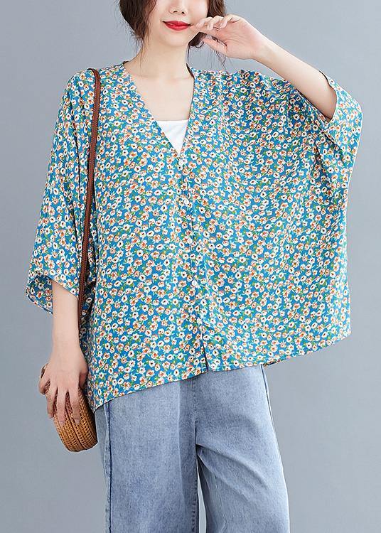 French V Neck Batwing Sleeve Blouse Shirts Blue Blouse