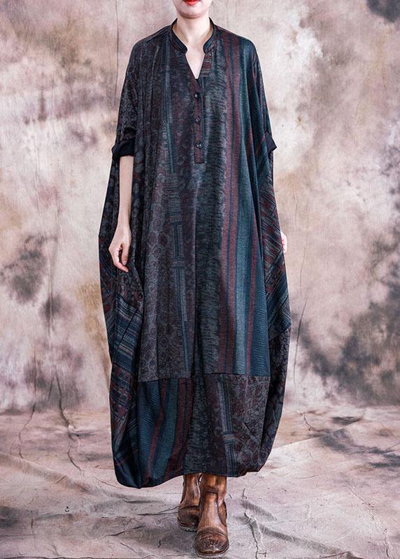 French V Neck Batwing Sleeve Clothes for Outfits Red Striped Maxi Dresses Fall