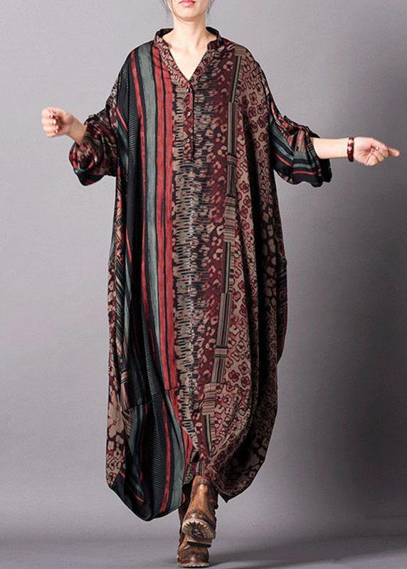 French V Neck Batwing Sleeve Dresses Sleeve Red Print Dress Fall